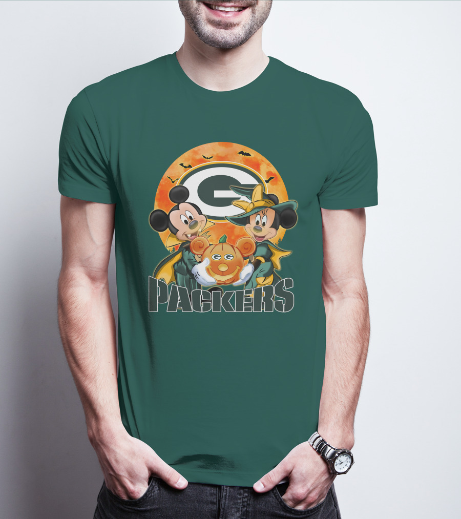 Green Bay Packers Mickey And Minnie Halloween Pumpkin T-Shirt
