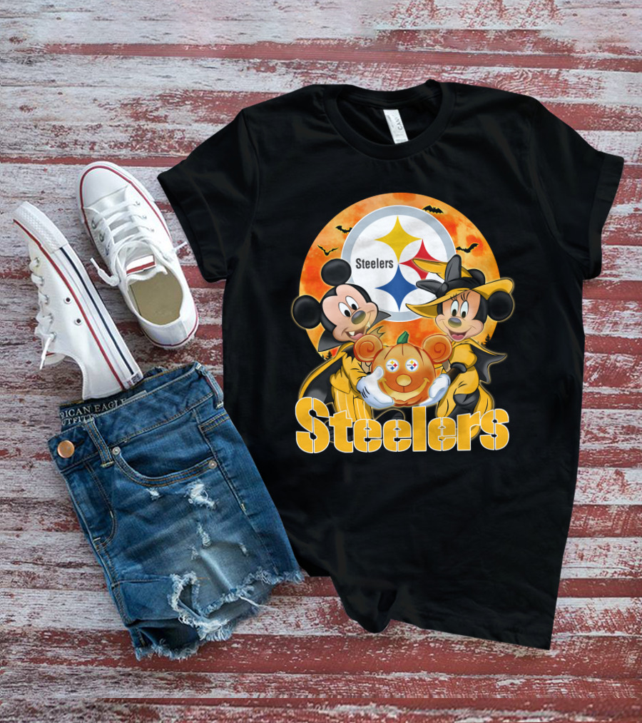 Steelers Mickey Mouse Minnie Mouse Halloween Pumpkin T-Shirt