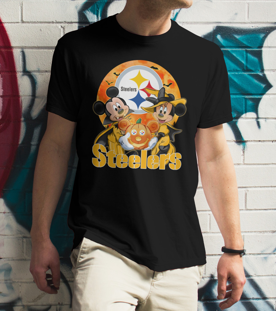 Steelers Mickey Mouse Minnie Mouse Halloween Pumpkin T-Shirt