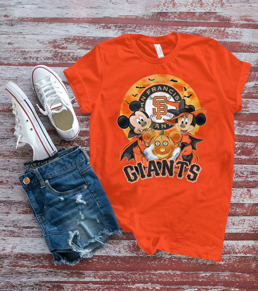 San Francisco Giants Halloween Mickey Mouse Minnie Mouse Pumpkin T-Shirt