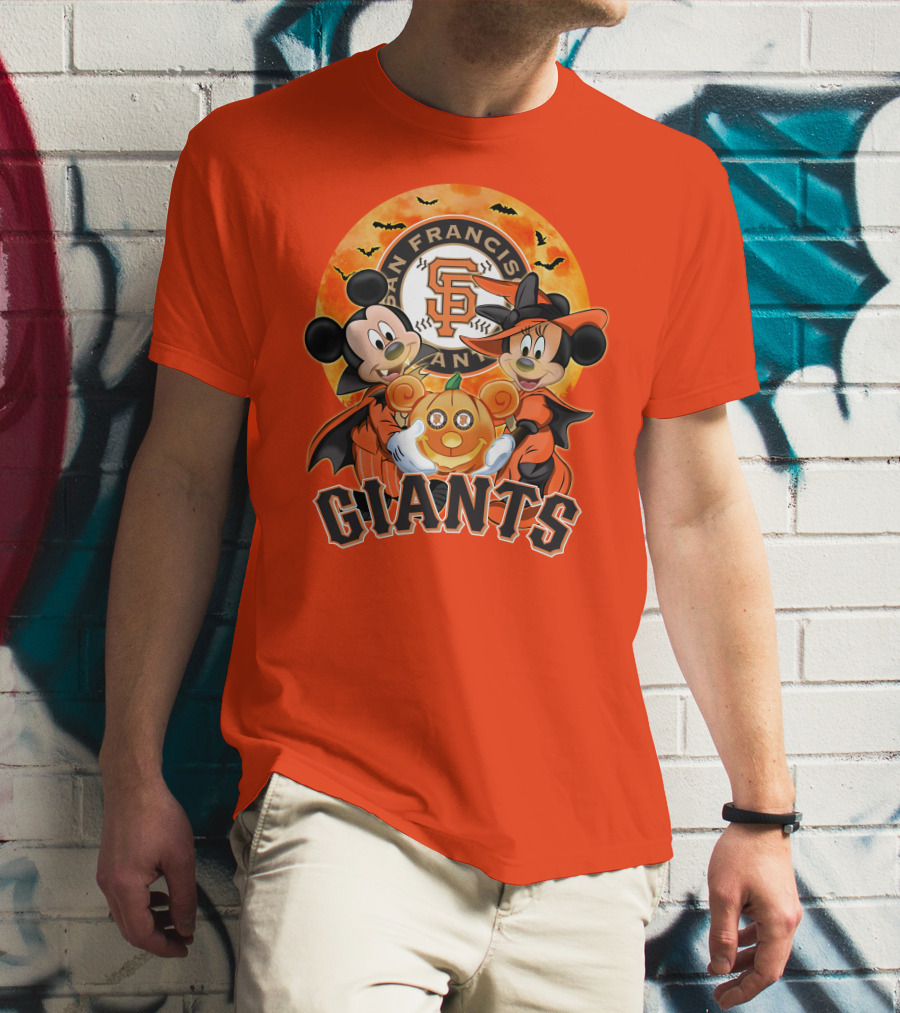 San Francisco Giants Halloween Mickey Mouse Minnie Mouse Pumpkin T-Shirt