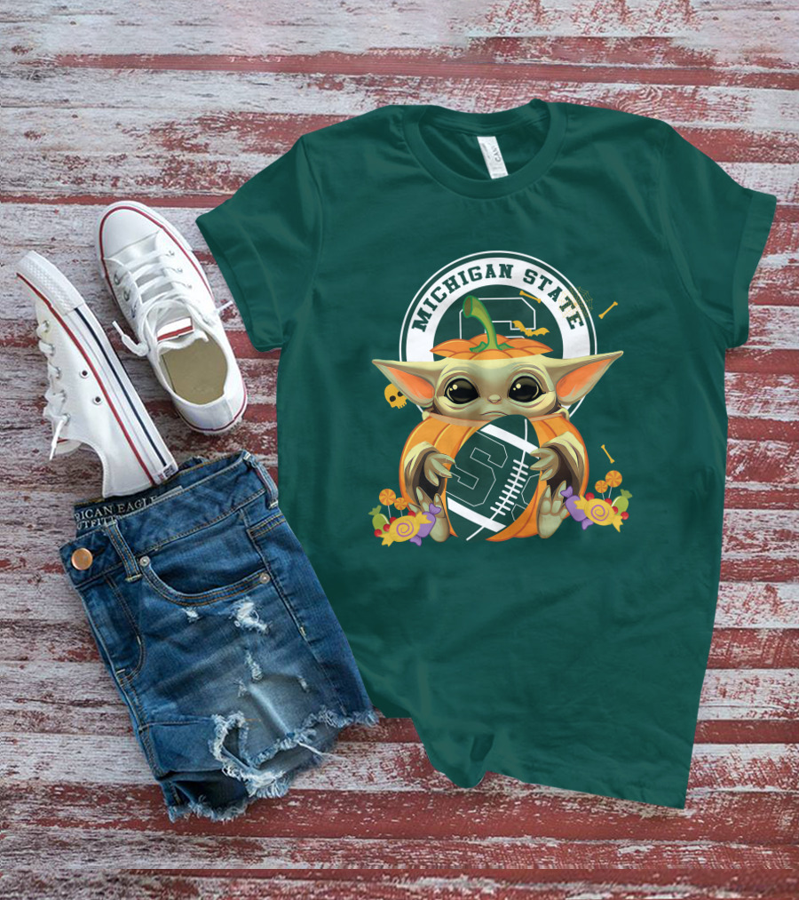 Halloween Pumpkin Baby Yoda Michigan State Spartans T-Shirt
