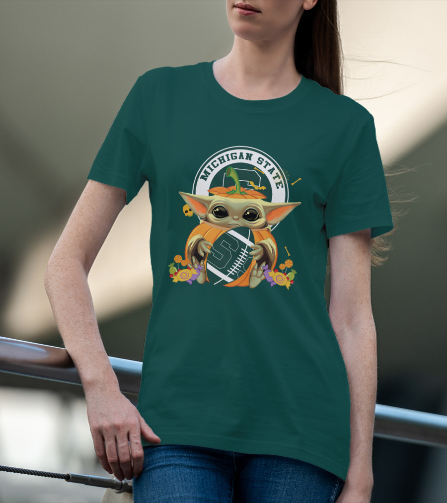 Halloween Pumpkin Baby Yoda Michigan State Spartans T-Shirt