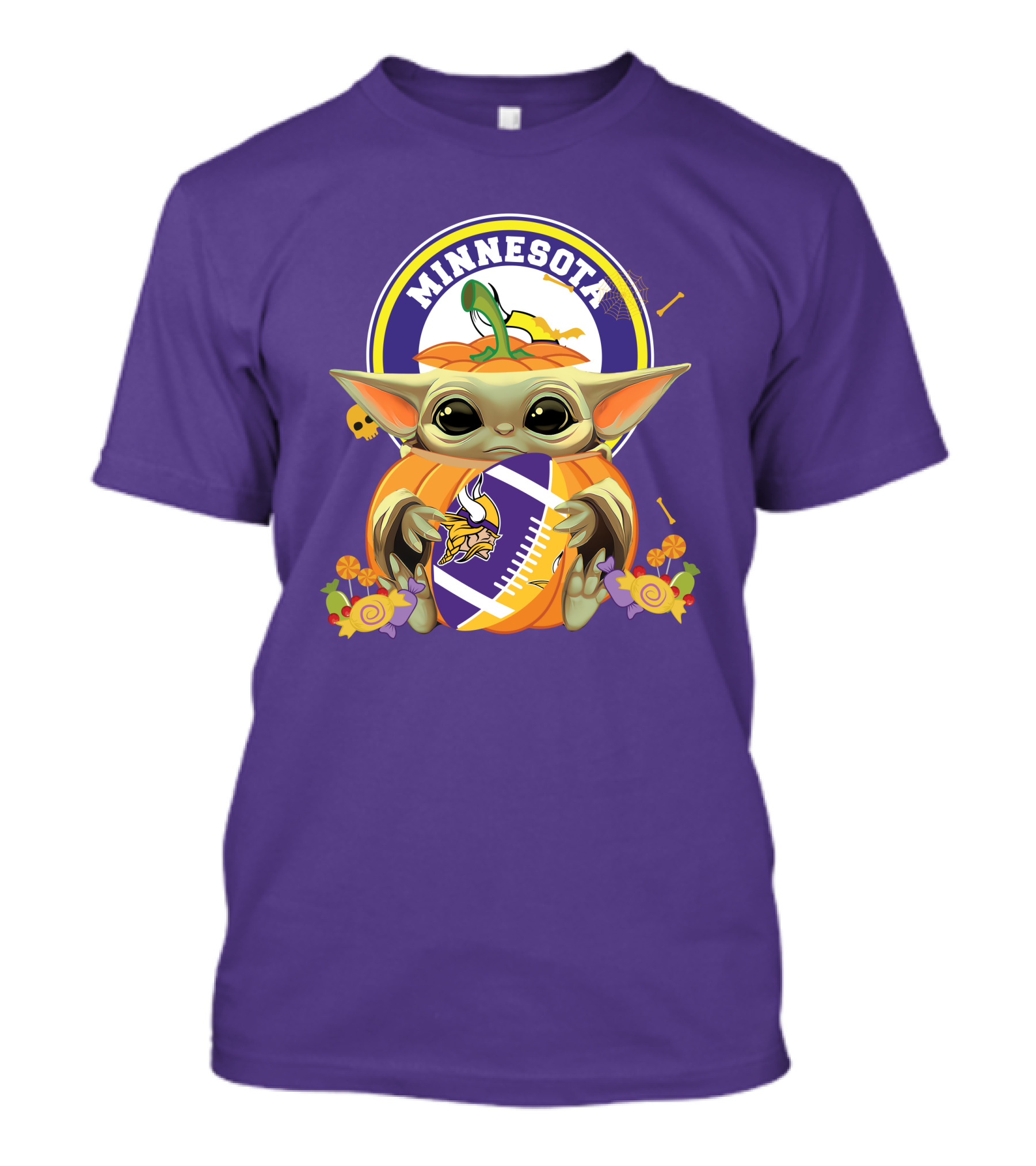 Halloween Pumpkin Baby Yoda Minnesota Vikings Hug T-Shirt