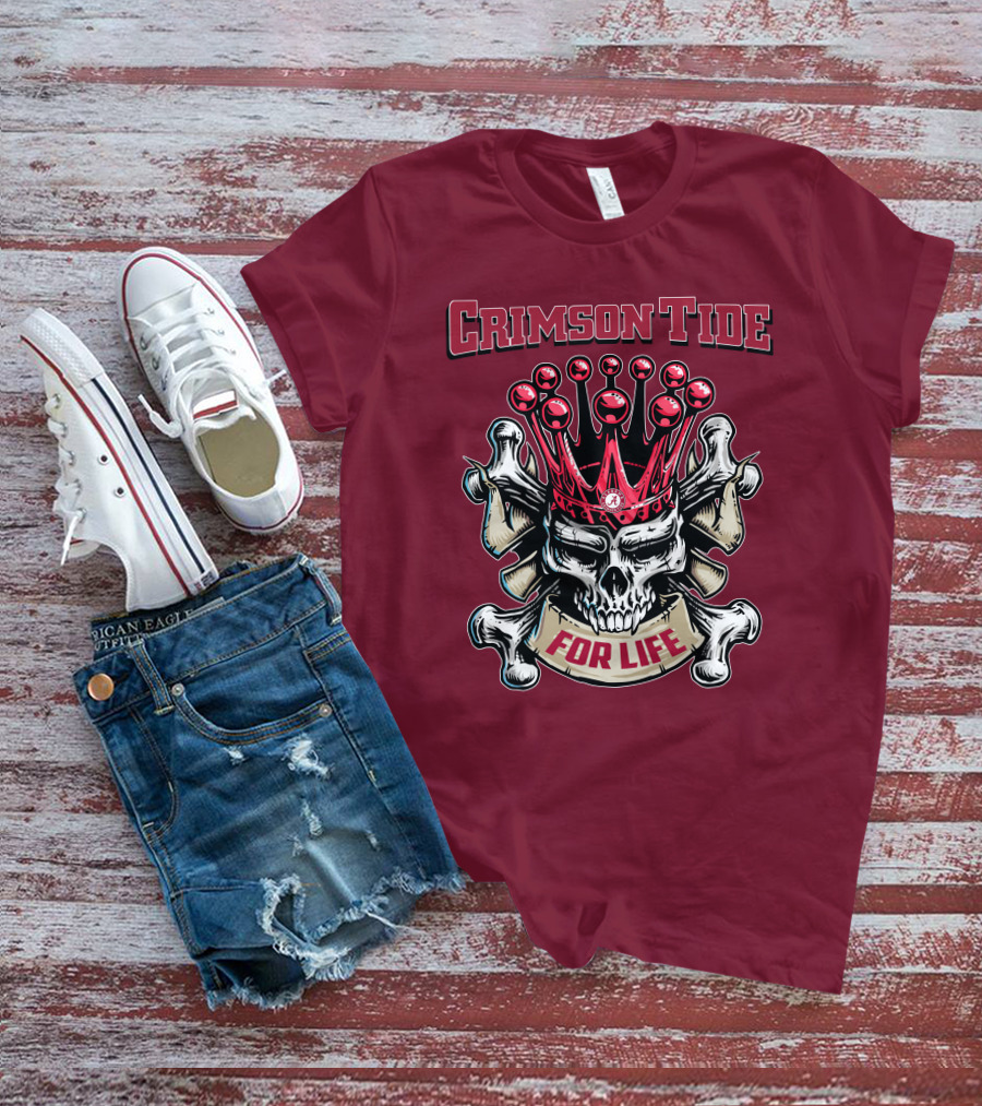 Crimson Tide Skull King For Life T-Shirt