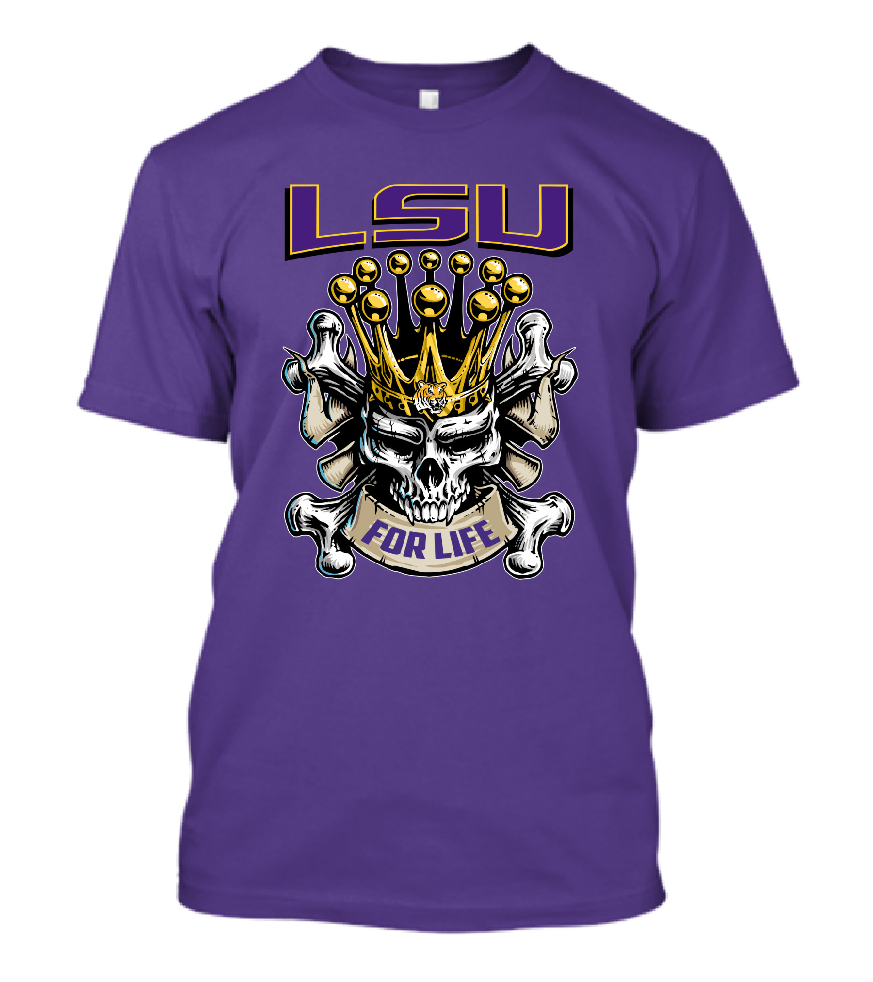 Lsu Skull King Crown Crossbones For Life T-Shirt