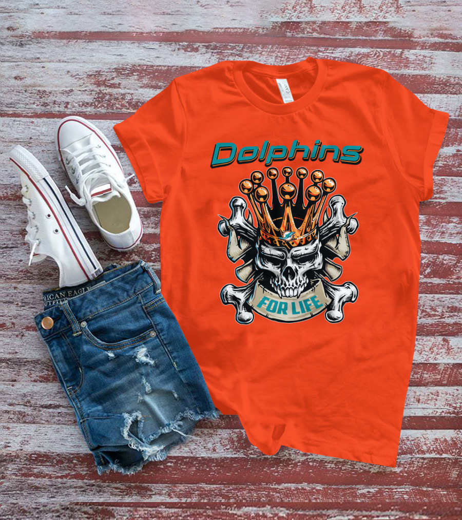 Dolphins Skull King Crown For Life T-Shirt