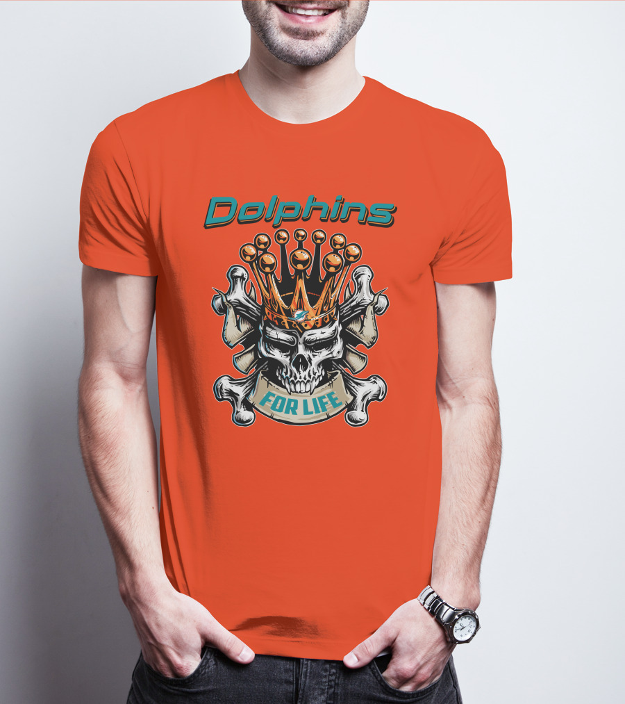 Dolphins Skull King Crown For Life T-Shirt