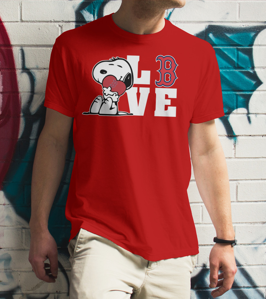 Snoopy Love Boston Red Sox B Logo Peanuts Baseball T-Shirt