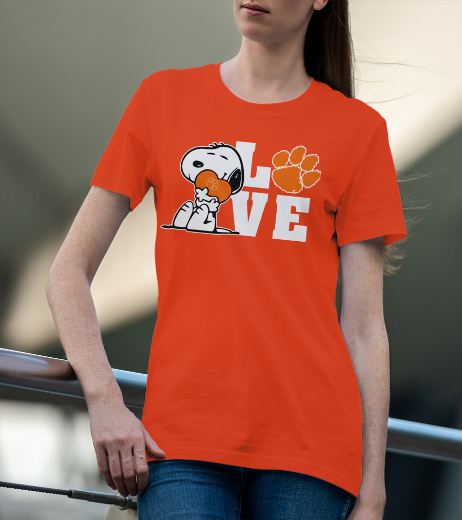Snoopy Heart Love Clemson Tigers Paw Print T-Shirt