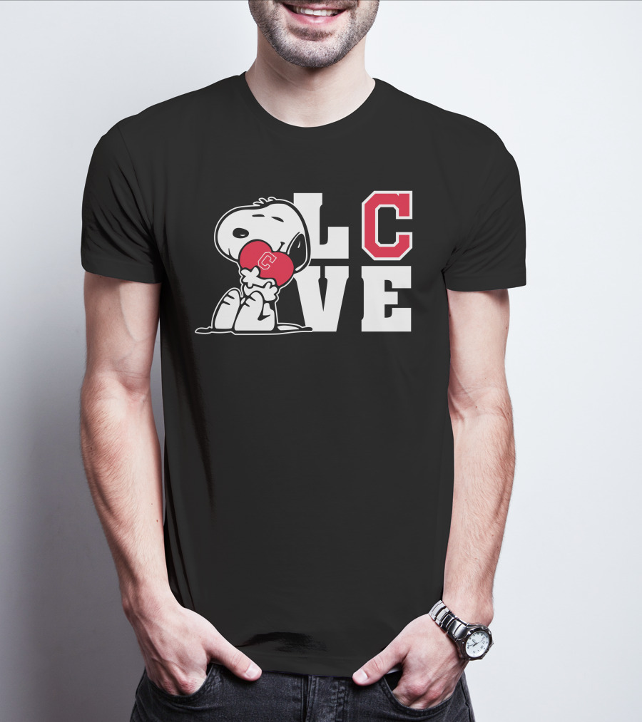 Snoopy Love Cleveland Indians Peanuts Baseball Heart T-Shirt