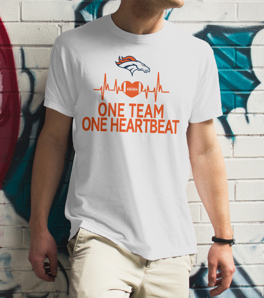 Denver Broncos One Team One Heartbeat Heartbeat Heart Football T-Shirt