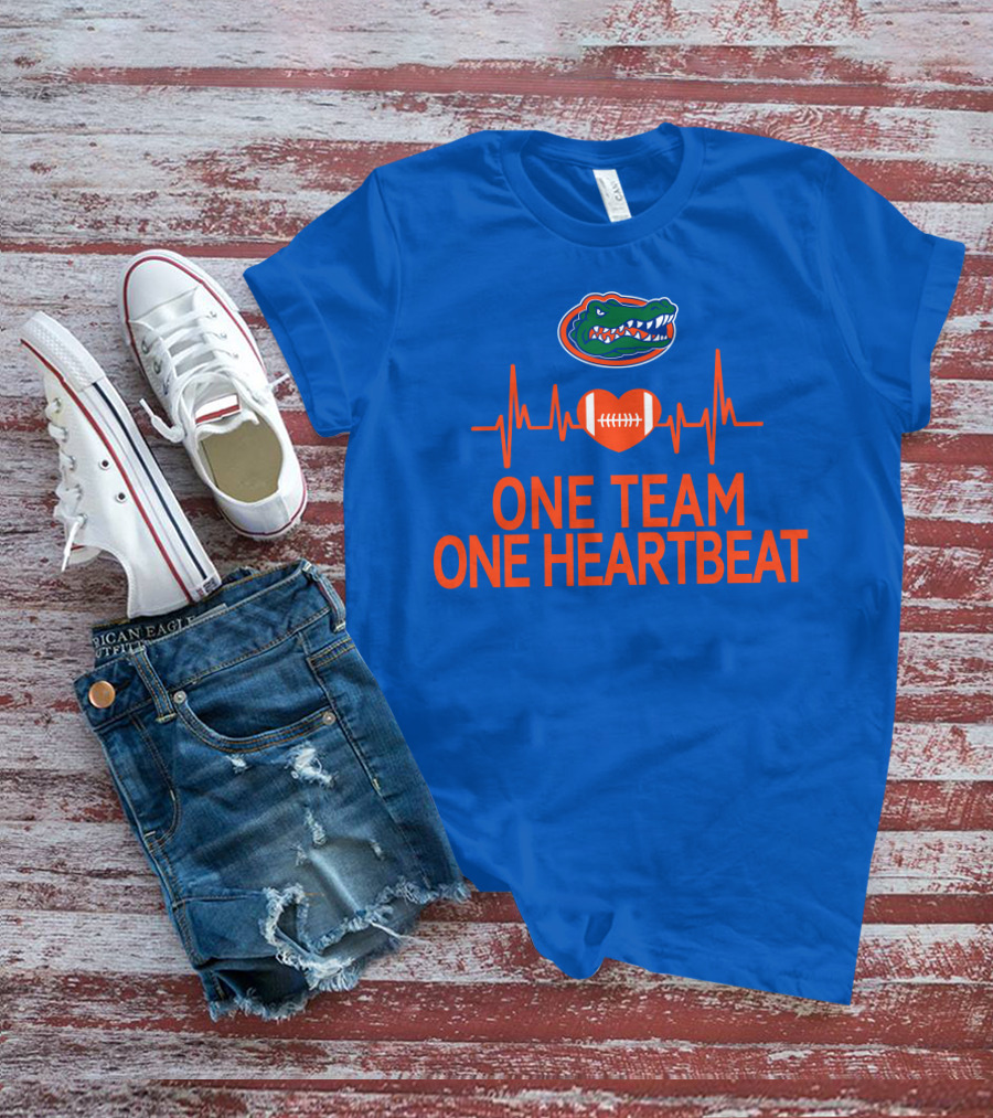 Florida Gators One Team One Heartbeat Football Logo And Heartbeat Line T-Shirt