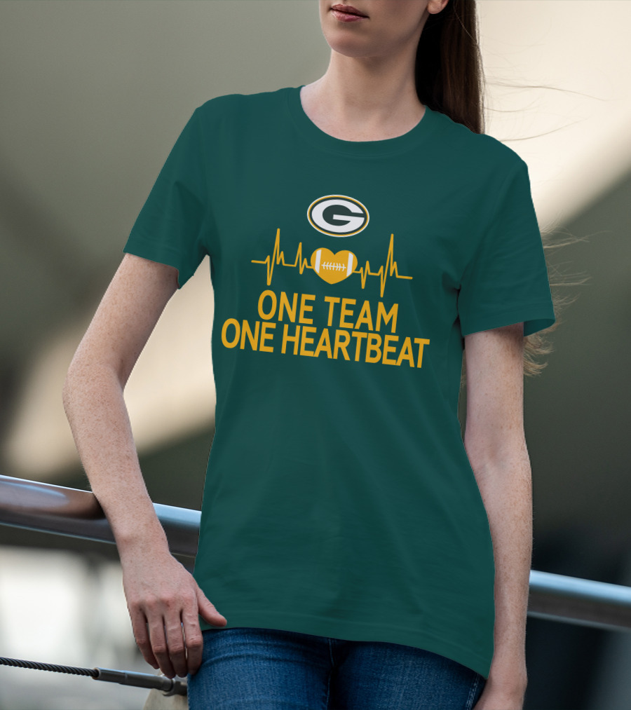 Green Bay Packers Logo Heartbeat Football One Team One Heartbeat T-Shirt