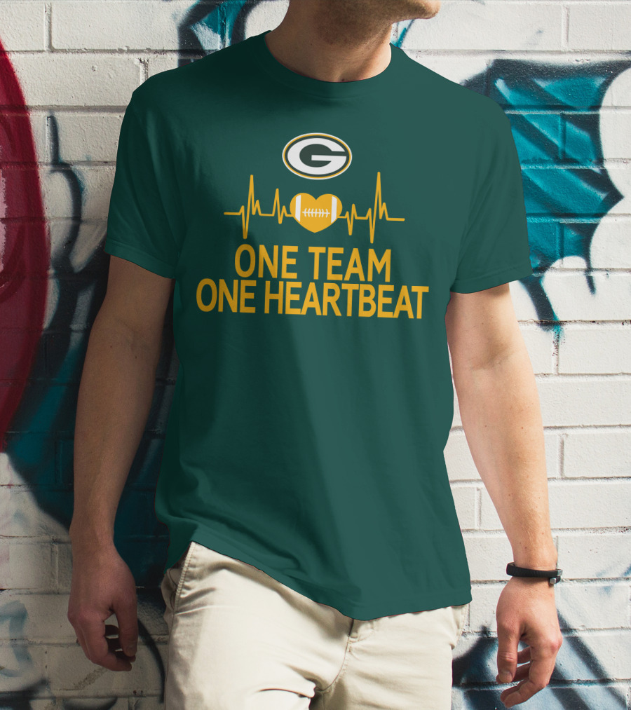 Green Bay Packers Logo Heartbeat Football One Team One Heartbeat T-Shirt