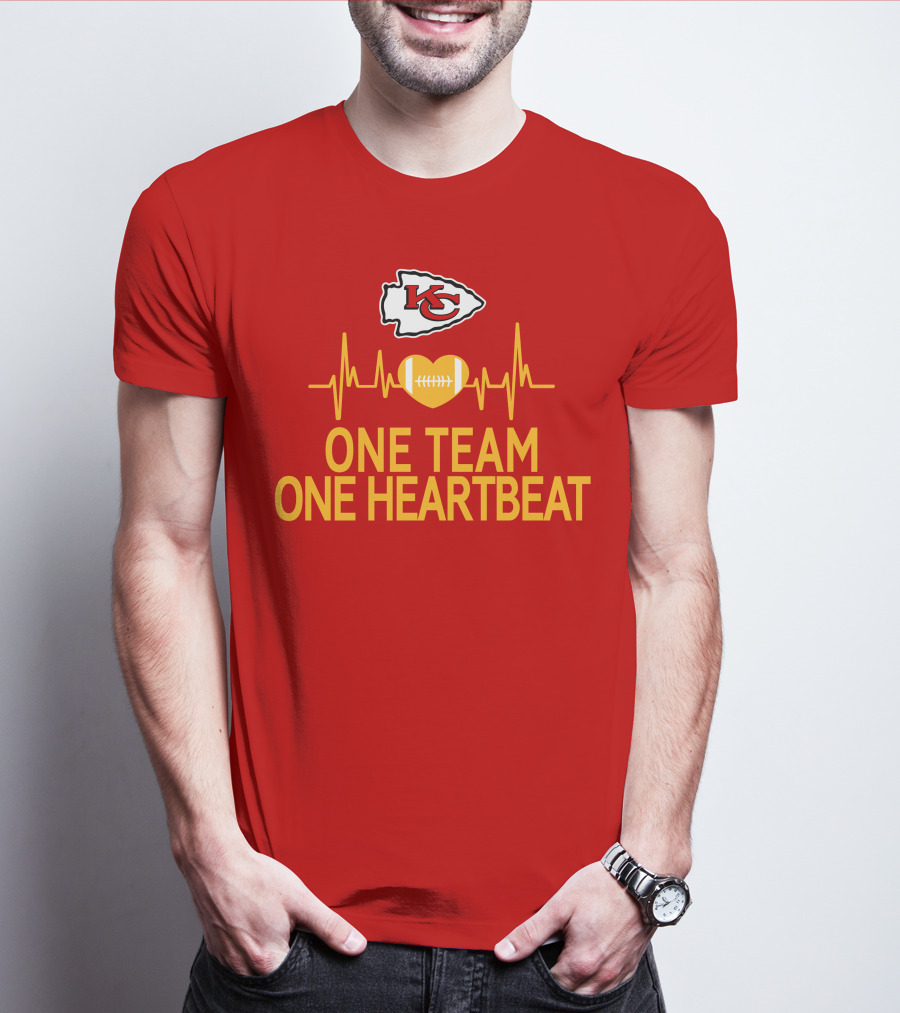 Kansas City Chiefs KC Logo Heartbeat Football One Team One Heartbeat T-Shirt