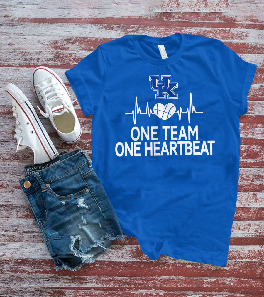 Kentucky Wildcats UK Logo One Team One Heartbeat Basketball Heartbeat T-Shirt