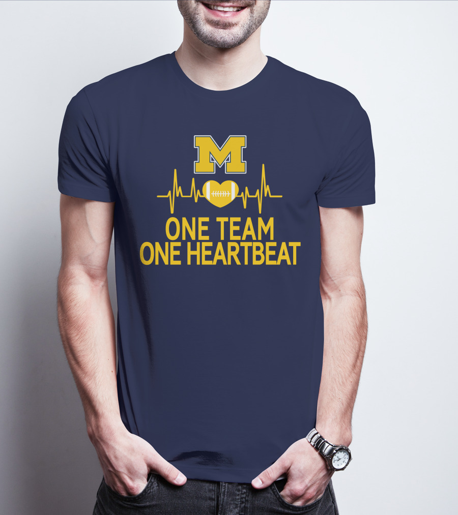 M Michigan Wolverines Football One Team One Heartbeat T-Shirt