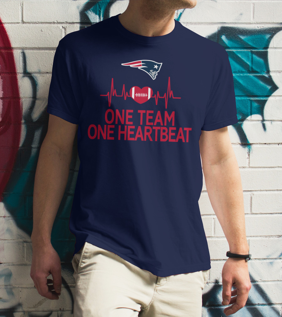 New England Patriots Logo One Team One Heartbeat Football Heartbeat Line T-Shirt