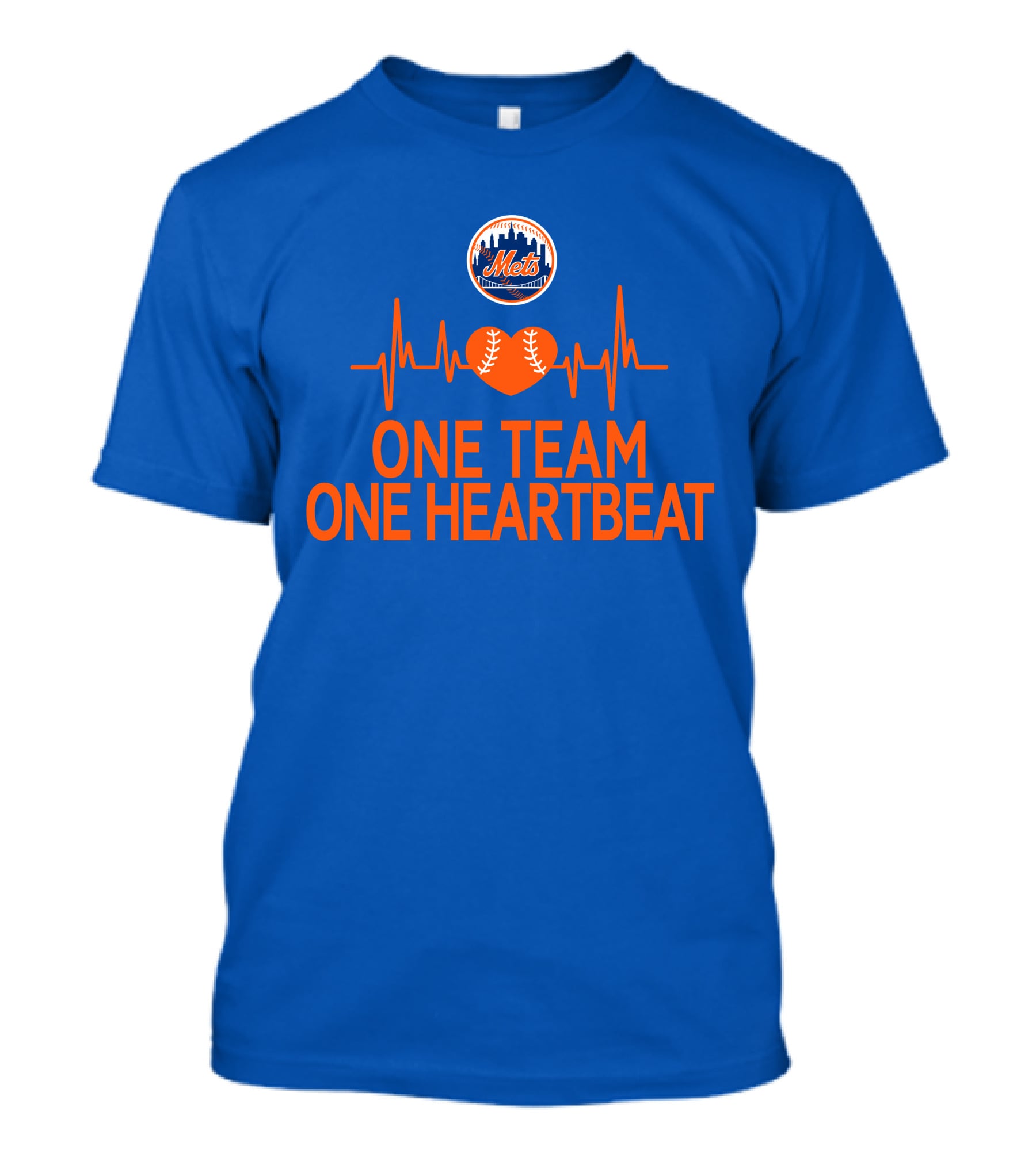 New York Mets One Team One Heartbeat Heartbeat Baseball T-Shirt