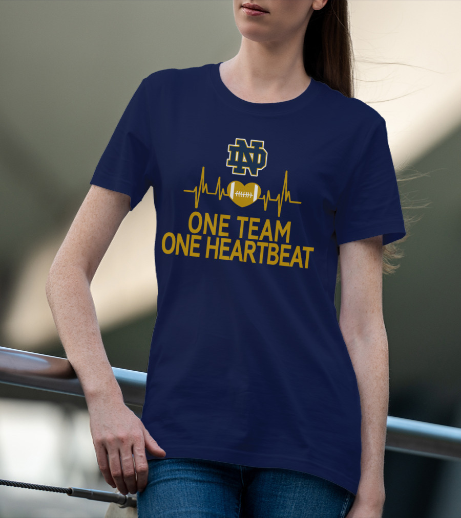 Notre Dame Fighting Irish One Team One Heartbeat Heartbeat Football T-Shirt