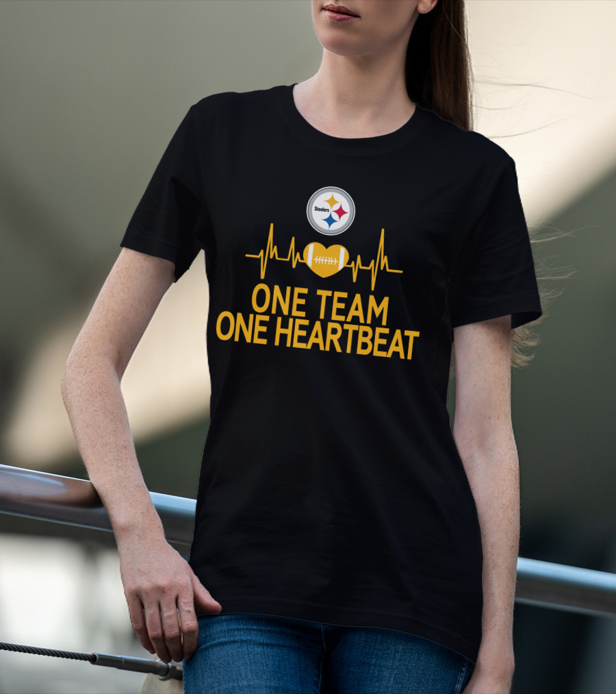 Pittsburgh Steelers Logo One Team One Heartbeat Football Heartbeat T-Shirt