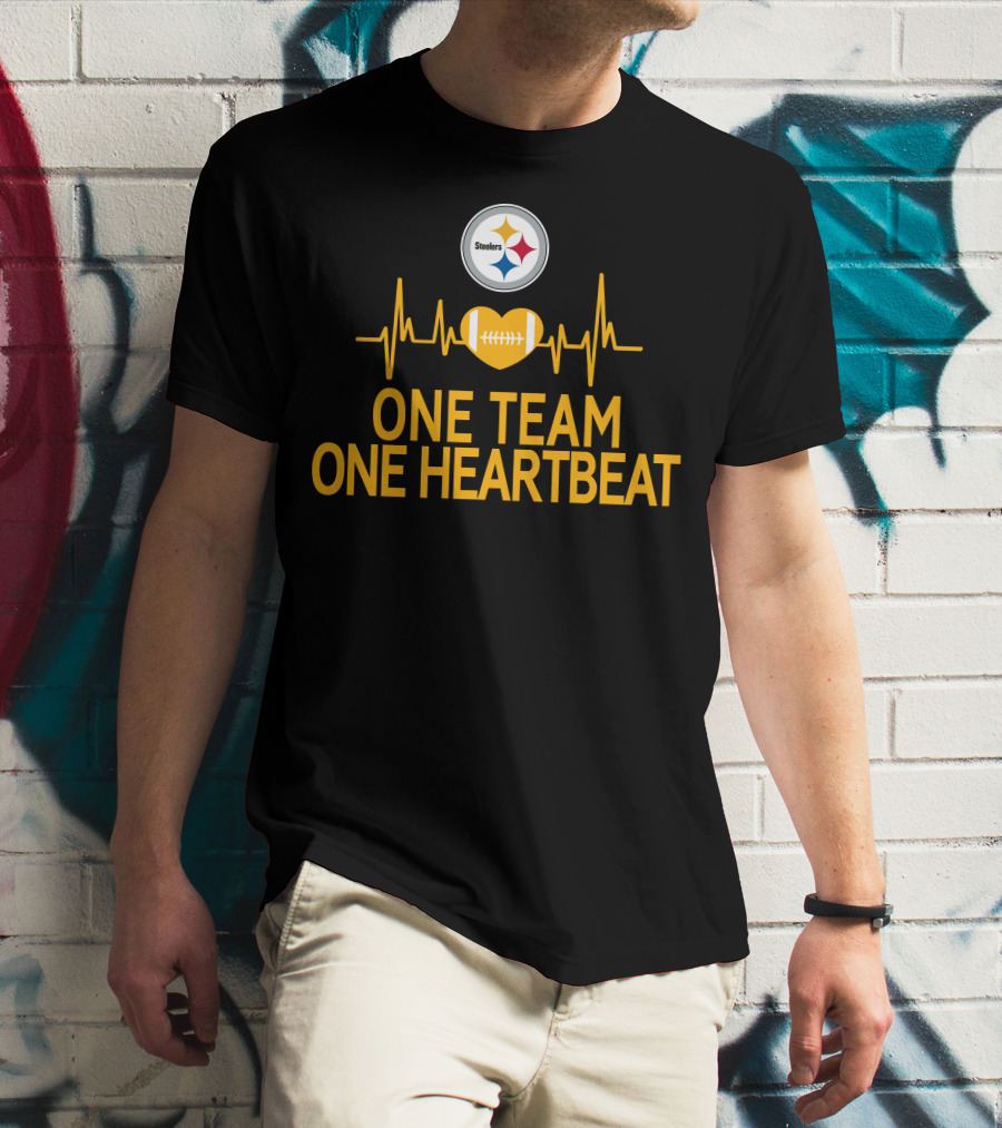Pittsburgh Steelers Logo One Team One Heartbeat Football Heartbeat T-Shirt