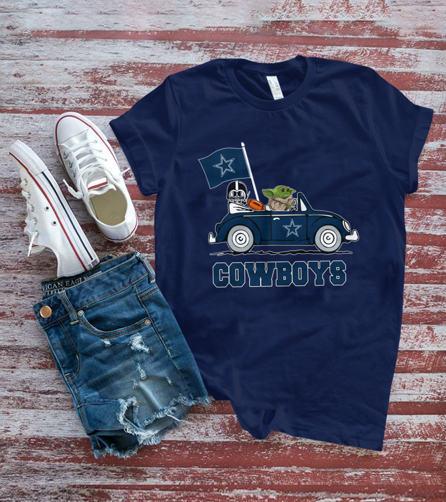 Dallas Cowboys Darth Vader Baby Yoda Driving Star Wars Cowboys Car T-Shirt