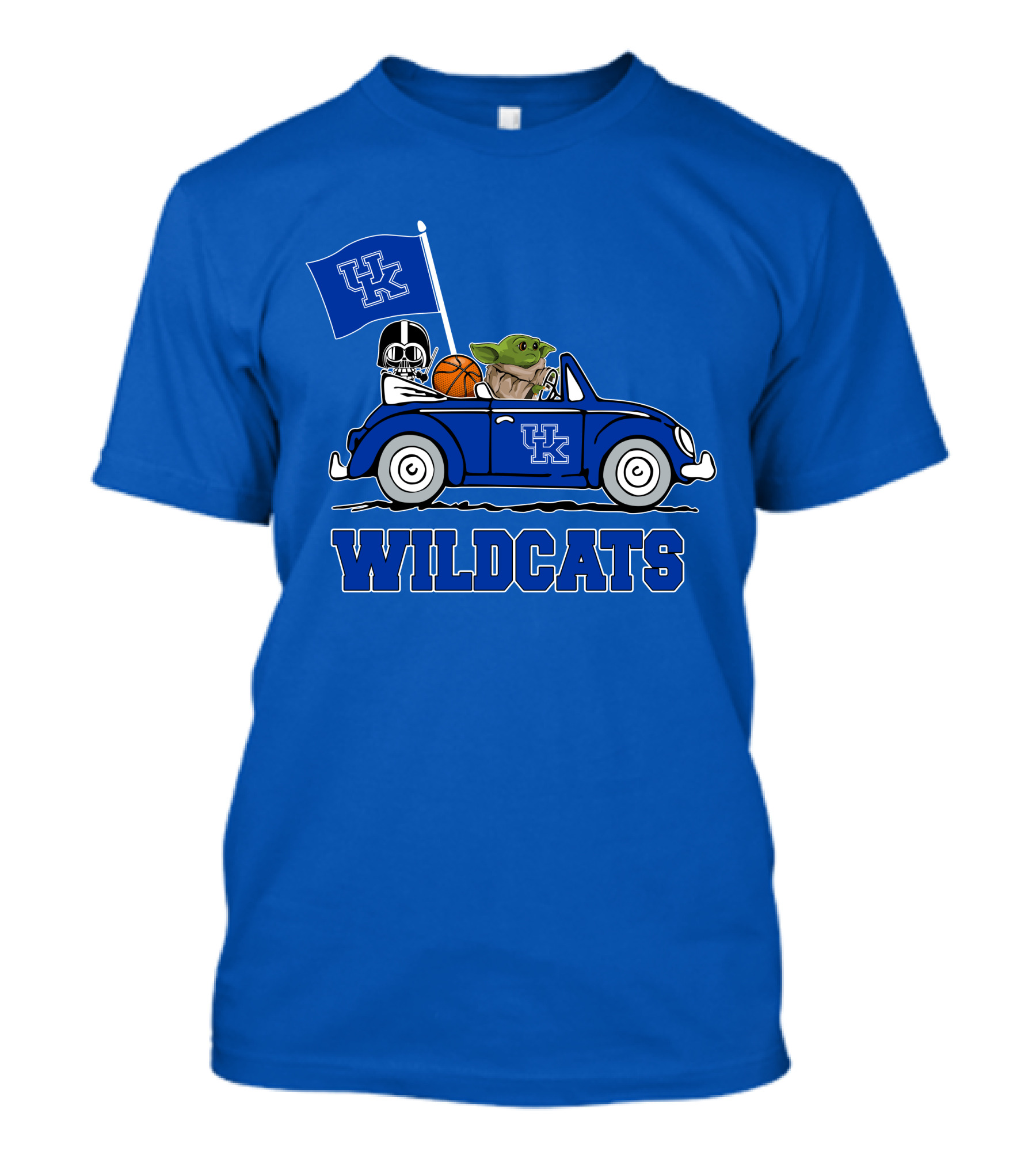 Kentucky Wildcats Darth Vader Baby Yoda Driving UK Flag Basketball Car T-Shirt