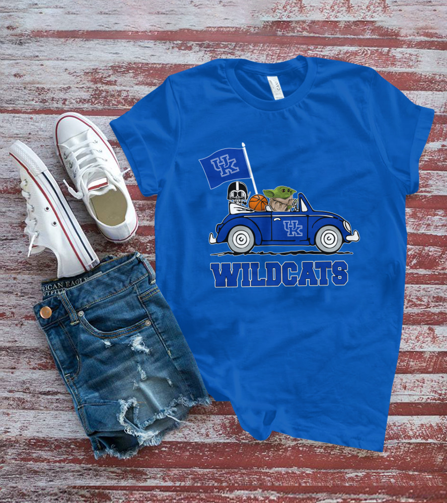 Kentucky Wildcats Darth Vader Baby Yoda Driving UK Flag Basketball Car T-Shirt