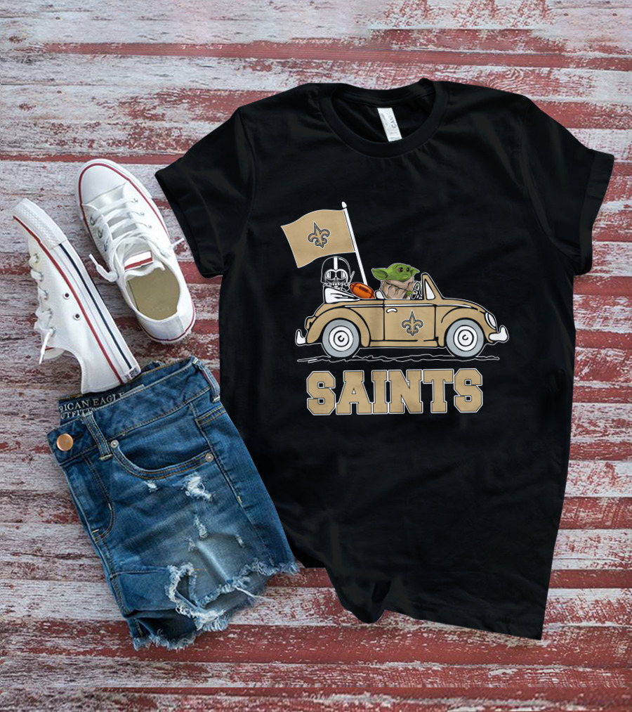 New Orleans Saints Darth Vader Baby Yoda Car Star Wars Driving T-Shirt
