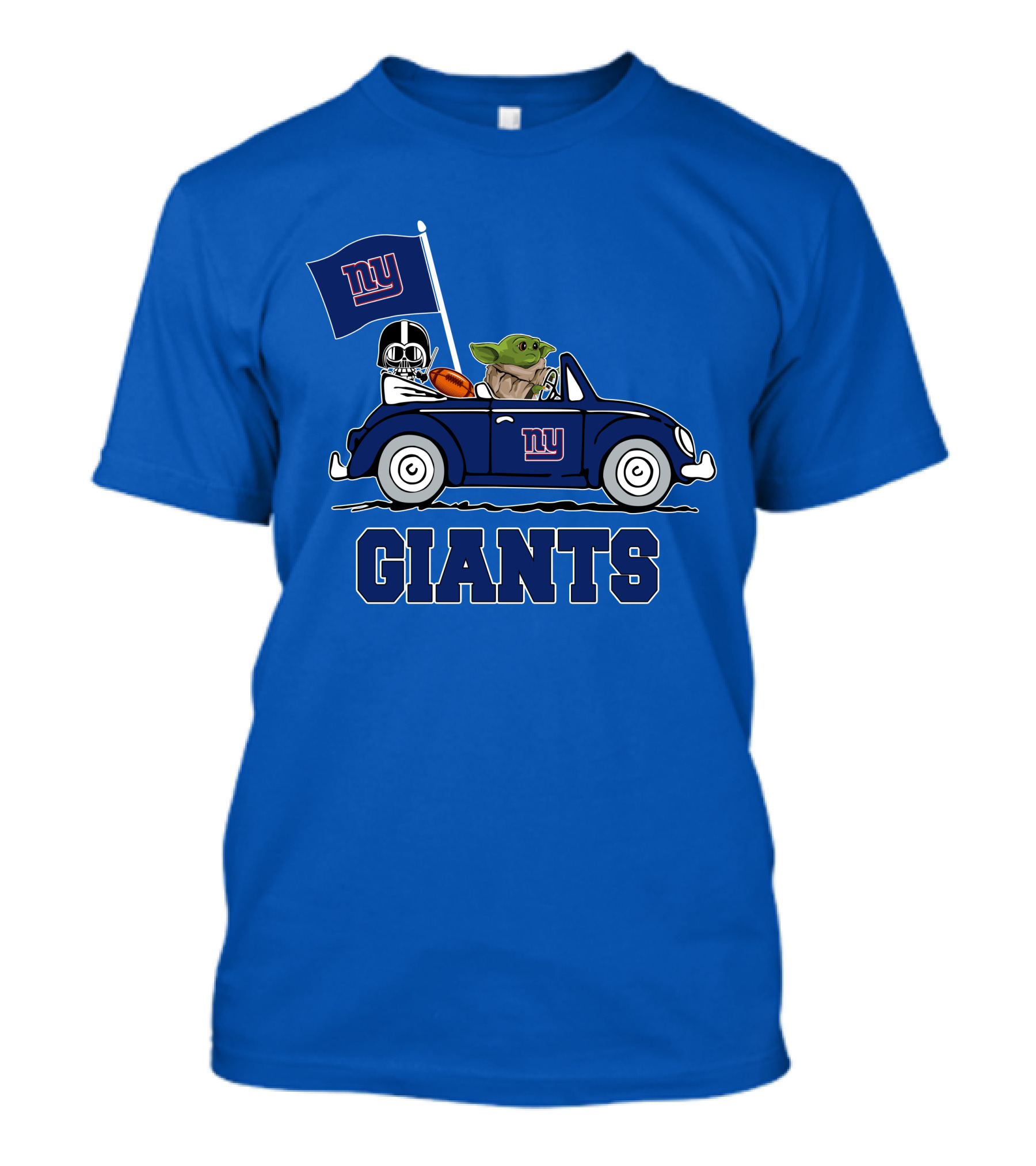 New York Giants Darth Vader Baby Yoda NY Giants Flag Car Star Wars T-Shirt