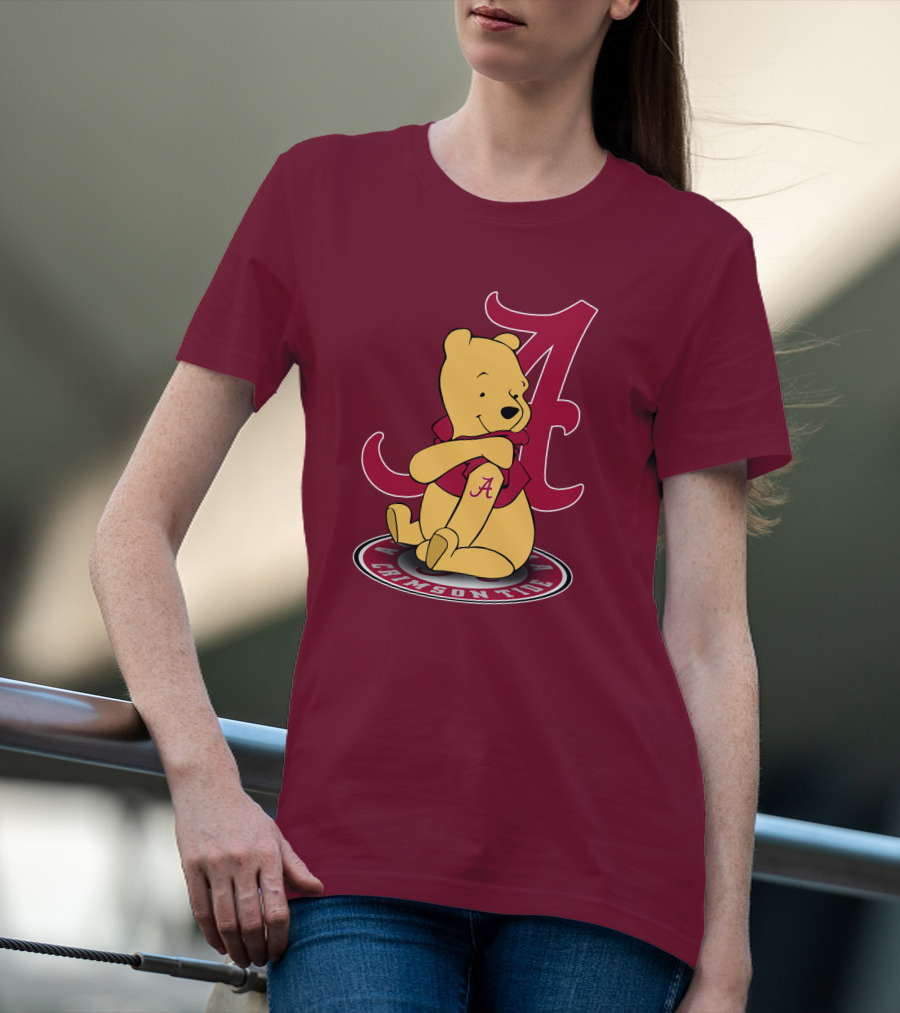 Alabama Crimson Tide Pooh Bear Sitting With Crimson T-Shirt