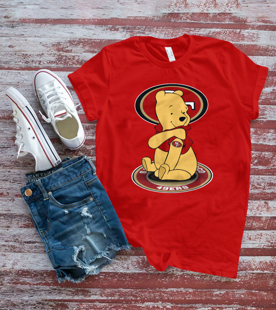 San Francisco 49ers Winnie The Pooh Logo Sitting With SF Patch T-Shirt