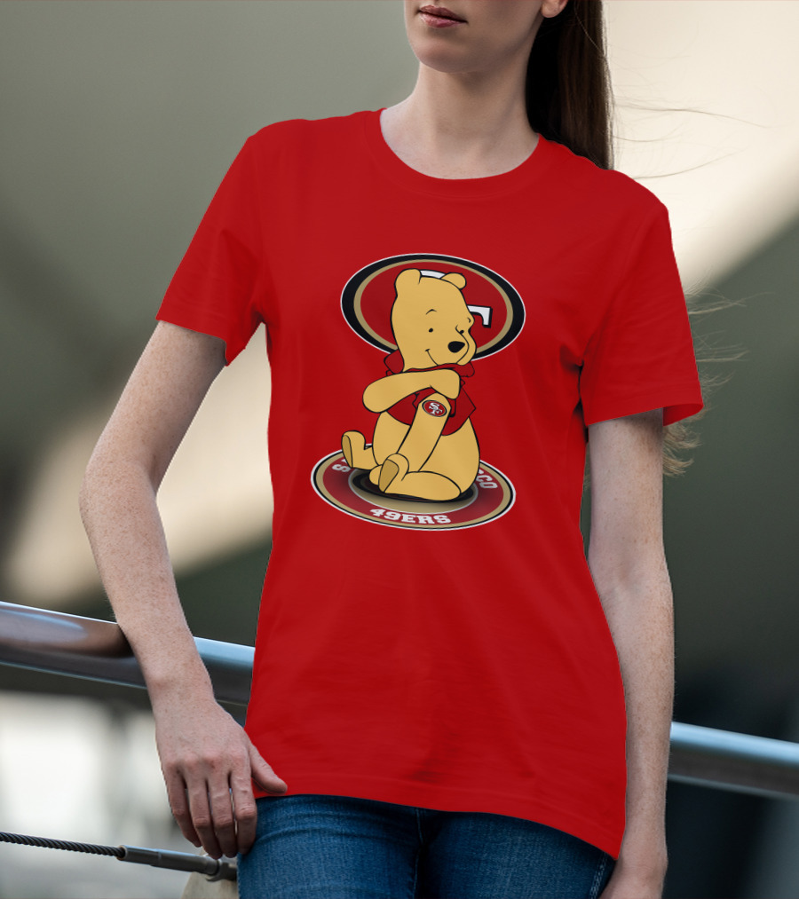 San Francisco 49ers Winnie The Pooh Logo Sitting With SF Patch T-Shirt