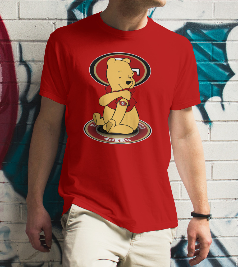 San Francisco 49ers Winnie The Pooh Logo Sitting With SF Patch T-Shirt