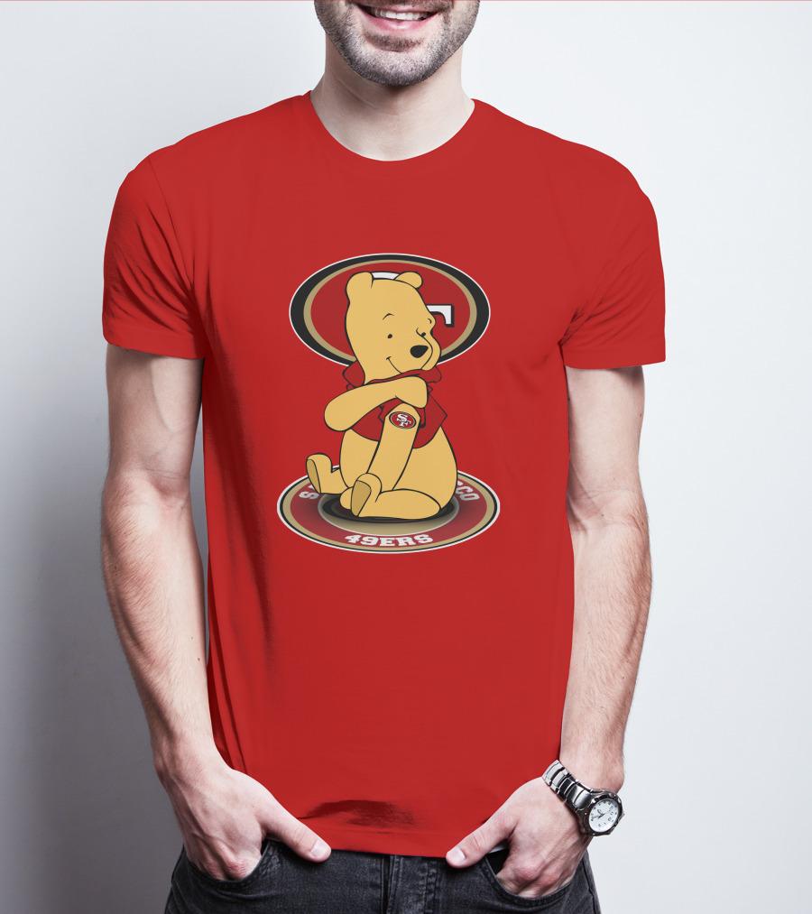 San Francisco 49ers Winnie The Pooh Logo Sitting With SF Patch T-Shirt