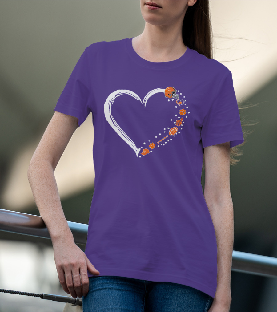 Clemson Tigers Heart Helmet Paws Football Fan Love T-Shirt