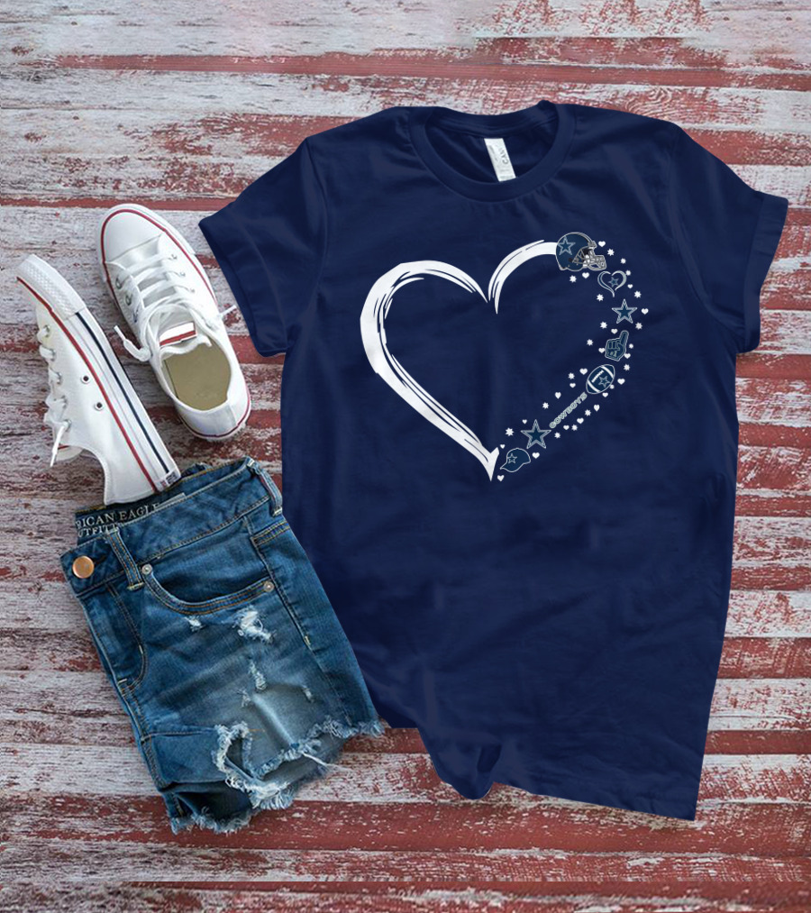 Love Dallas Cowboys #1 Fan Heart Stars Football Helmet T-Shirt