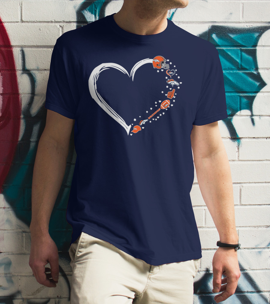 Heart-Shaped Denver Broncos Fan Love Icons And Helmet T-Shirt