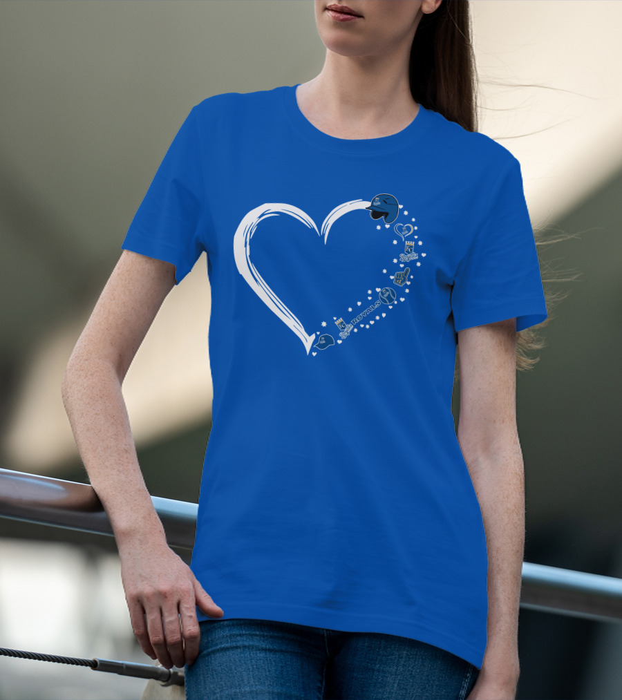 Kansas City Royals Heart Logo Fan Stars And Helmets T-Shirt