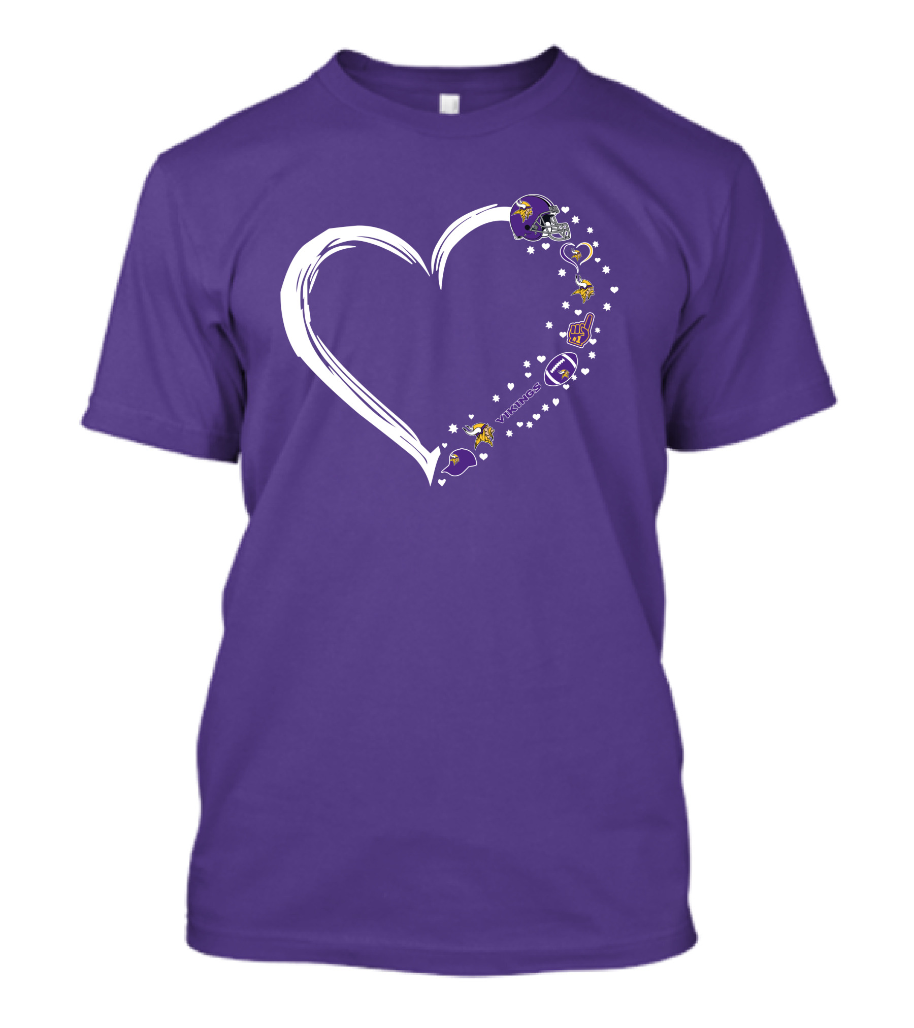 Minnesota Vikings Heart Shaped #1 Fan Helmet And Stars T-Shirt
