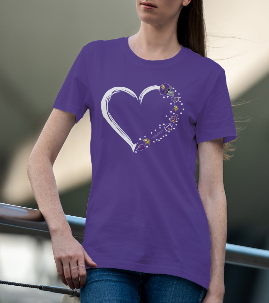 Minnesota Vikings Heart Shaped #1 Fan Helmet And Stars T-Shirt