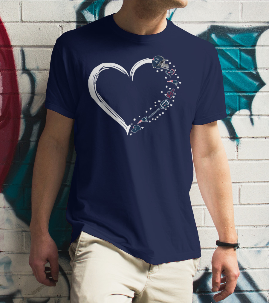 New England Patriots Heart-Shaped Fan Symbols And Stars T-Shirt