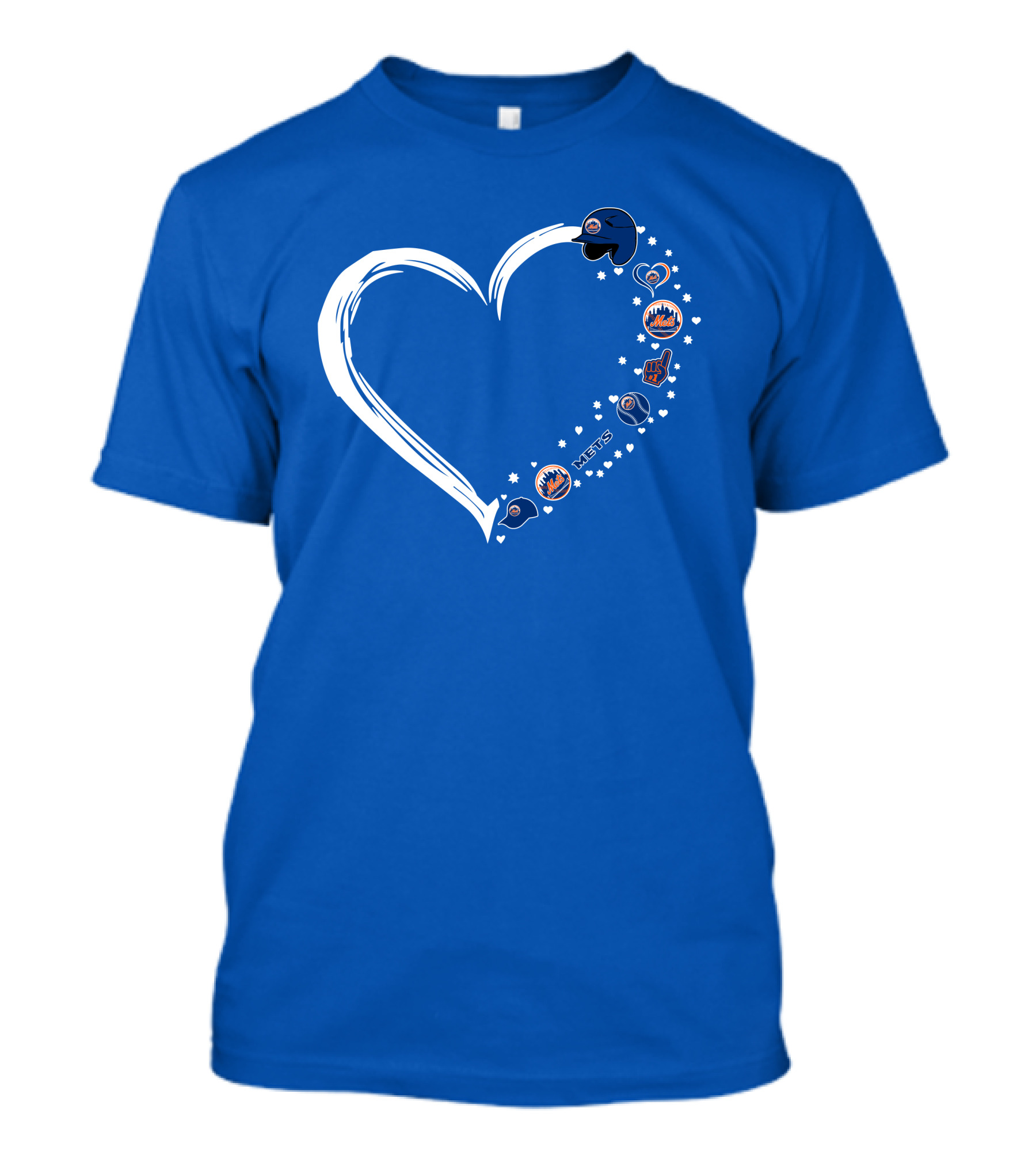 New York Mets Heart Design With Baseball Helmets T-Shirt