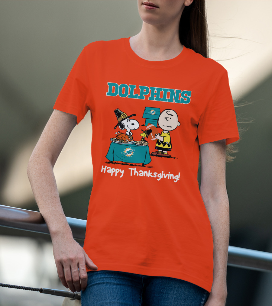 Dolphins Snoopy Charlie Brown Happy Thanksgiving Miami T-Shirt