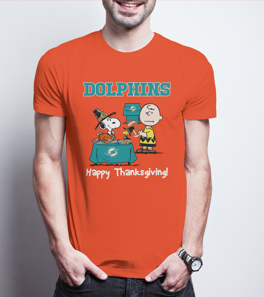 Dolphins Snoopy Charlie Brown Happy Thanksgiving Miami T-Shirt