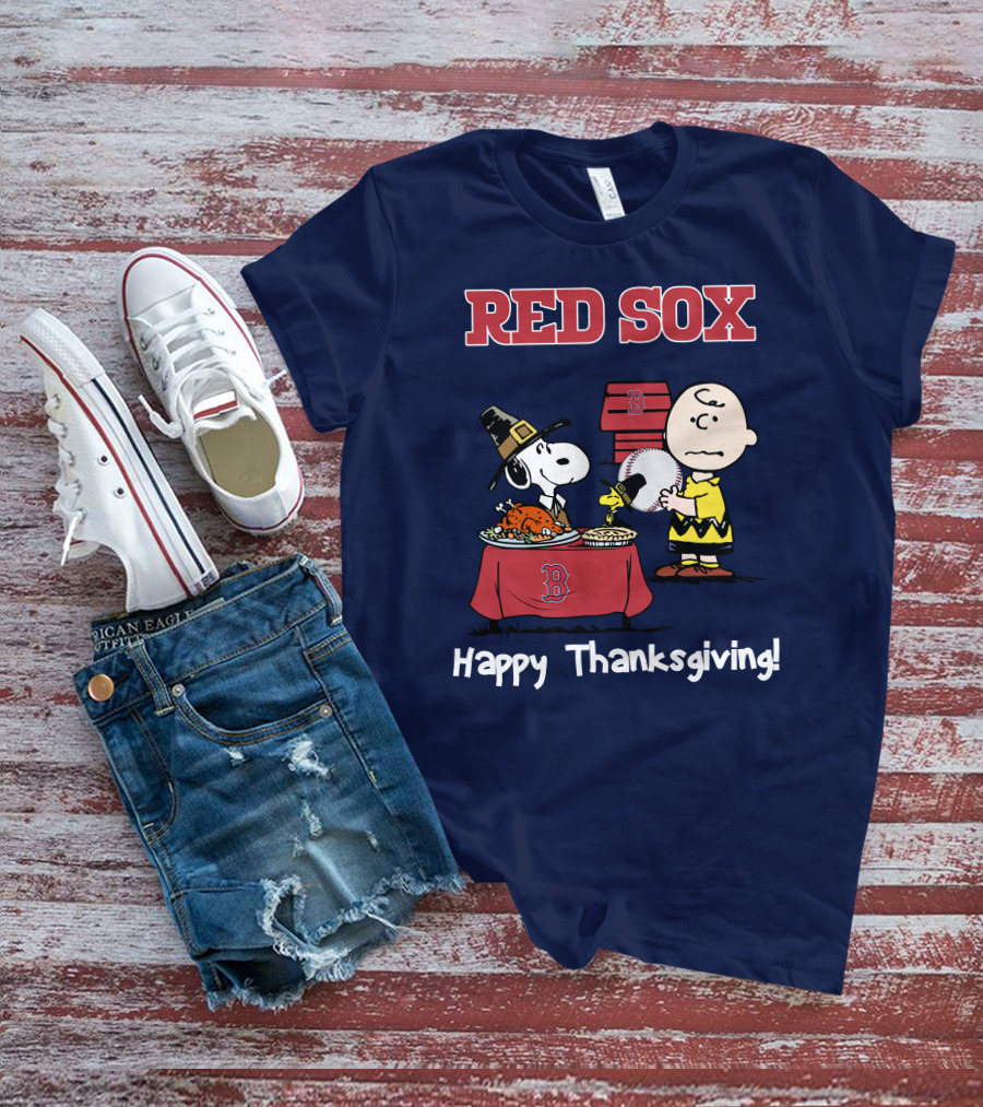 Red Sox Snoopy Charlie Brown Thanksgiving Baseball T-Shirt