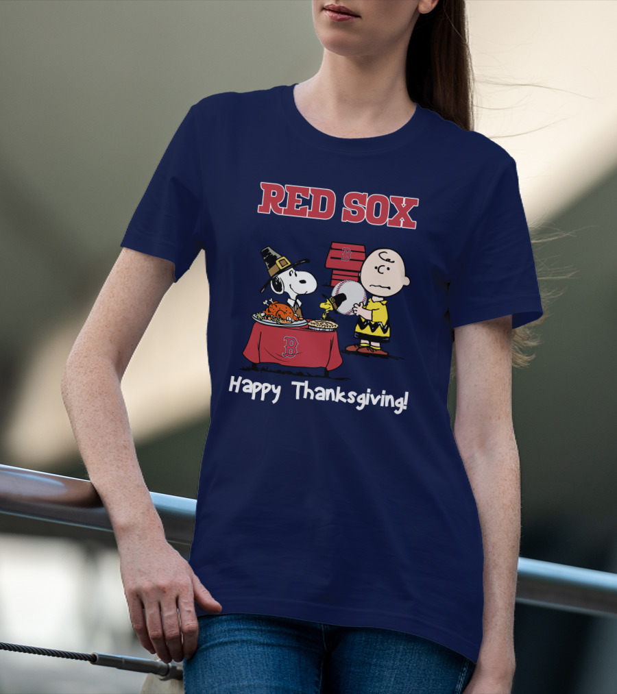 Red Sox Snoopy Charlie Brown Thanksgiving Baseball T-Shirt