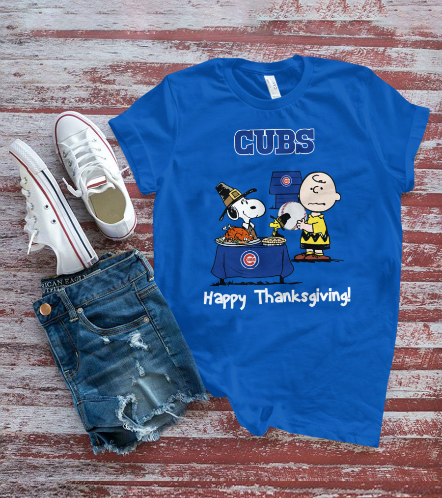 Cubs Snoopy Charlie Brown Thanksgiving Baseball T-Shirt